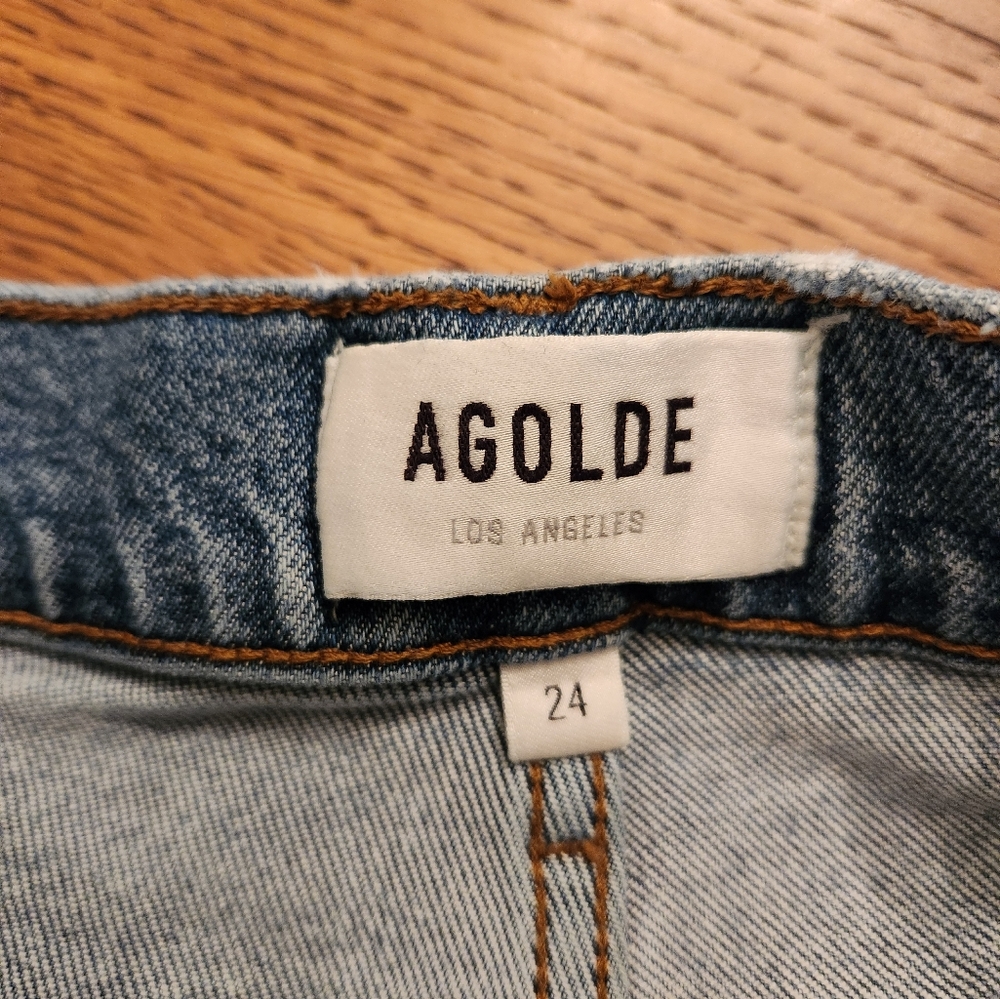 Agolde Riley High Rise Straight Cropped Button Fly Distressed Jeans Size… - Picture 4 of 7